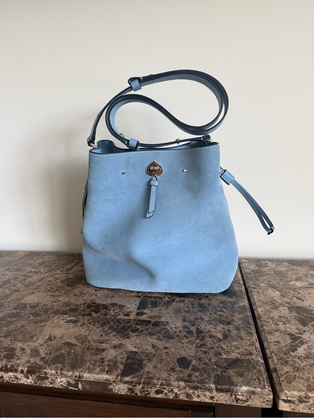 kate spade Light Blue Suede Bucket Shoulder Bag
